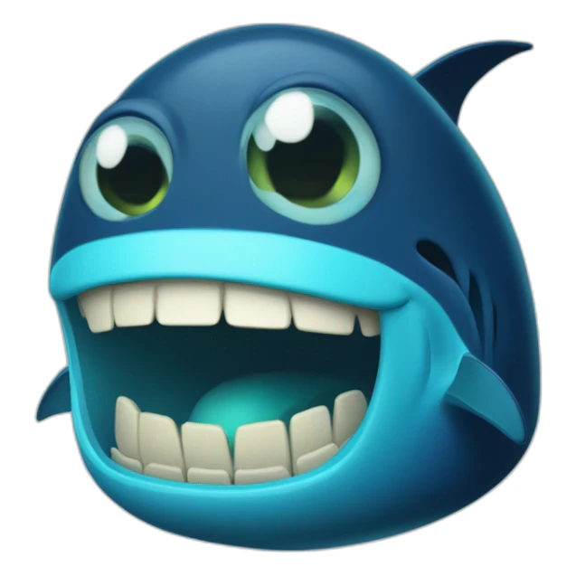 dark blue magic fat thing with a cyan face and a cyan fish fin and a open mouth and big teeth sticker