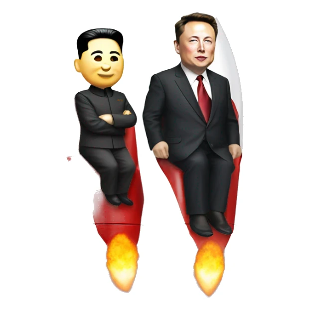 Kim Jong-un and Elon Musk are sitting on a rocket sticker