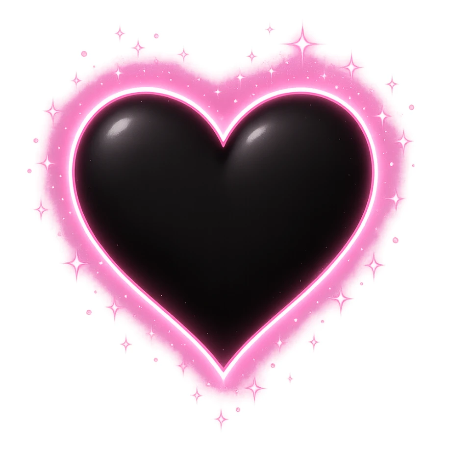 goth sakura black heart with glowing pink outline and magical sparkles, remove background sticker