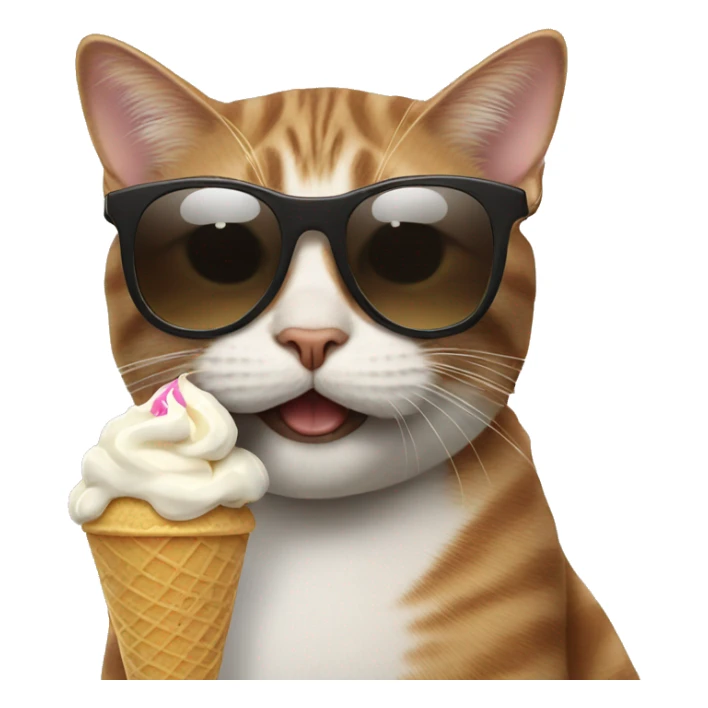 Cat with sunglasses eating ice cream sticker