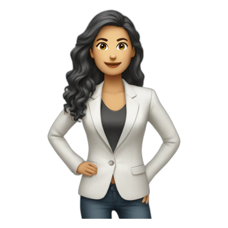 Mujer blanca pelo largo emprendedora con blazer sticker