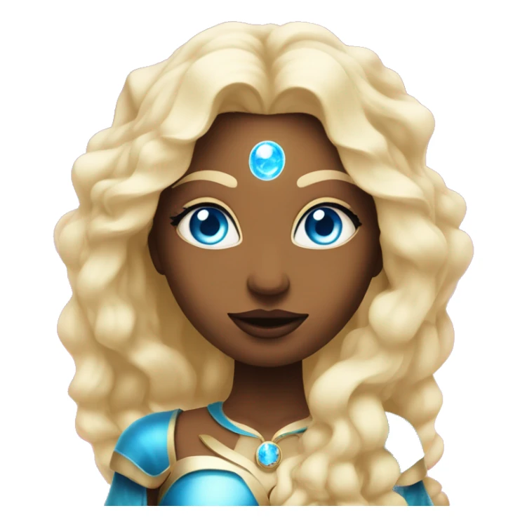 magical diva with thin pink andromedan face long blonde hair and blue eyes glowing third eye sticker