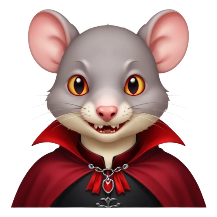 Vampire animal, rat in red collar cloak, red eye, fangs, class sticker