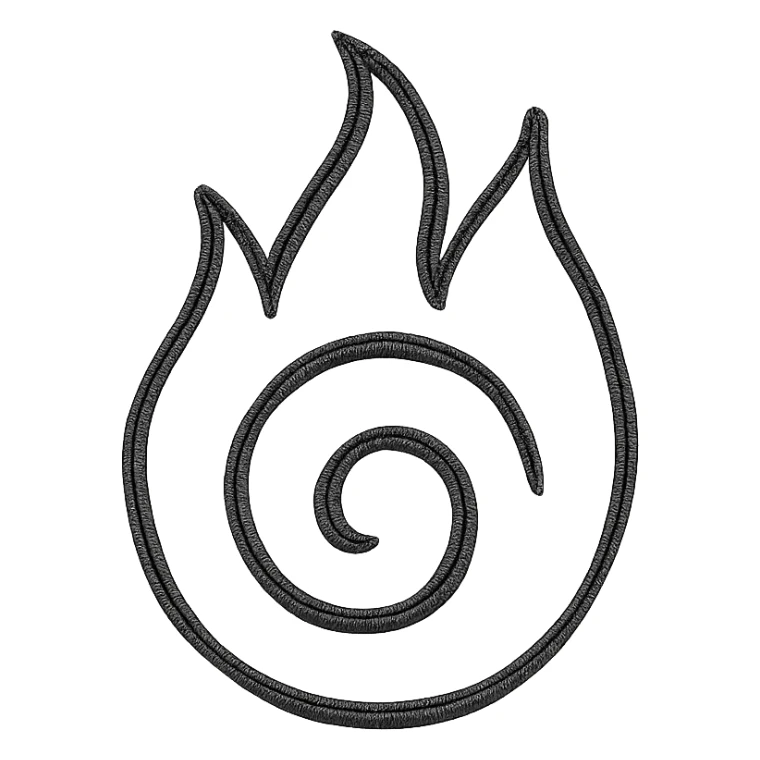 black icon with Naruto fire symbol, minimalist style sticker