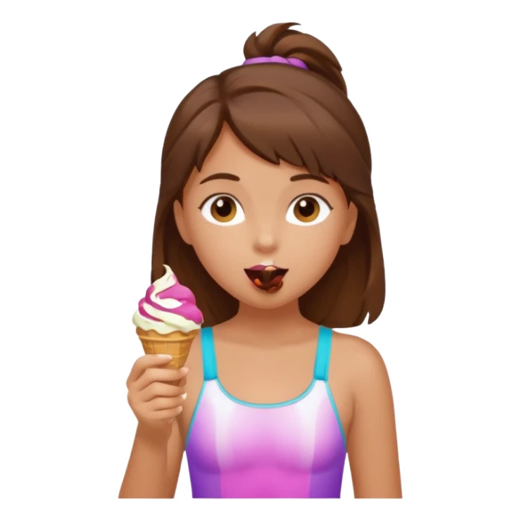 girl kid brunet haired swimsuit, eating ice cream, sun sticker
