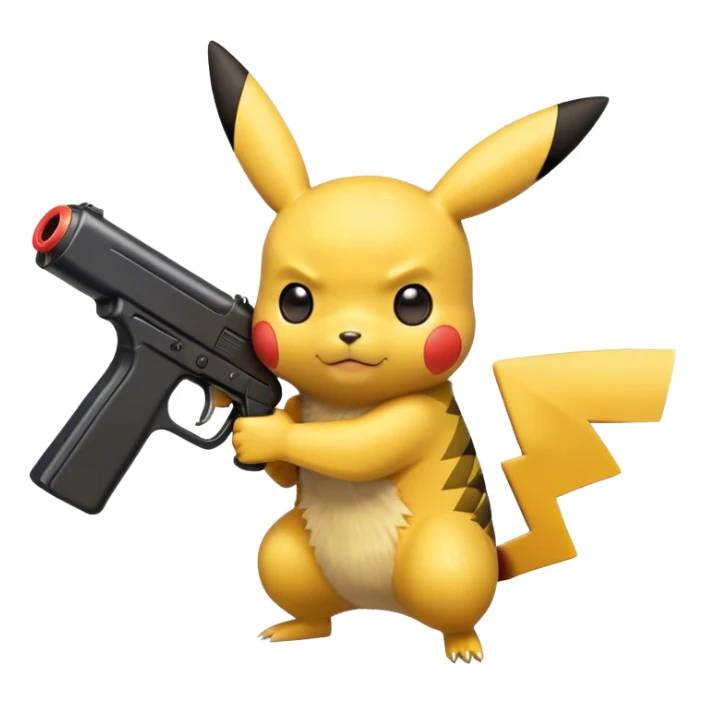 Pikachu holding a black toy gun left side view  sticker
