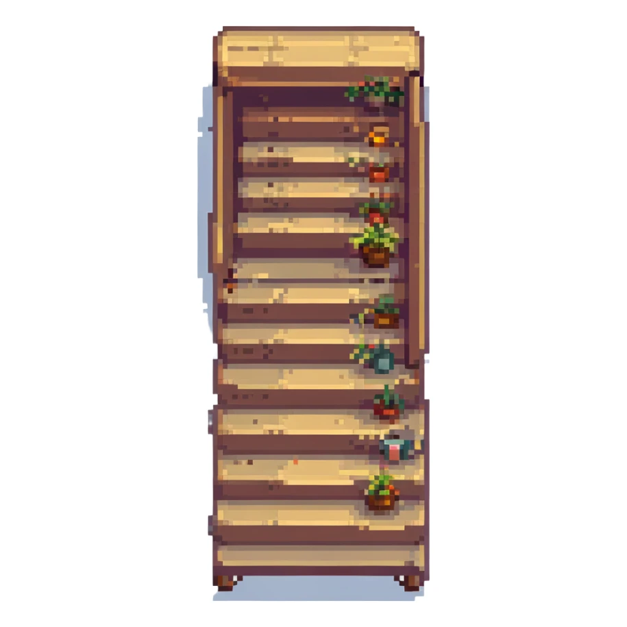 stairs emoji, retro pixel art style sticker