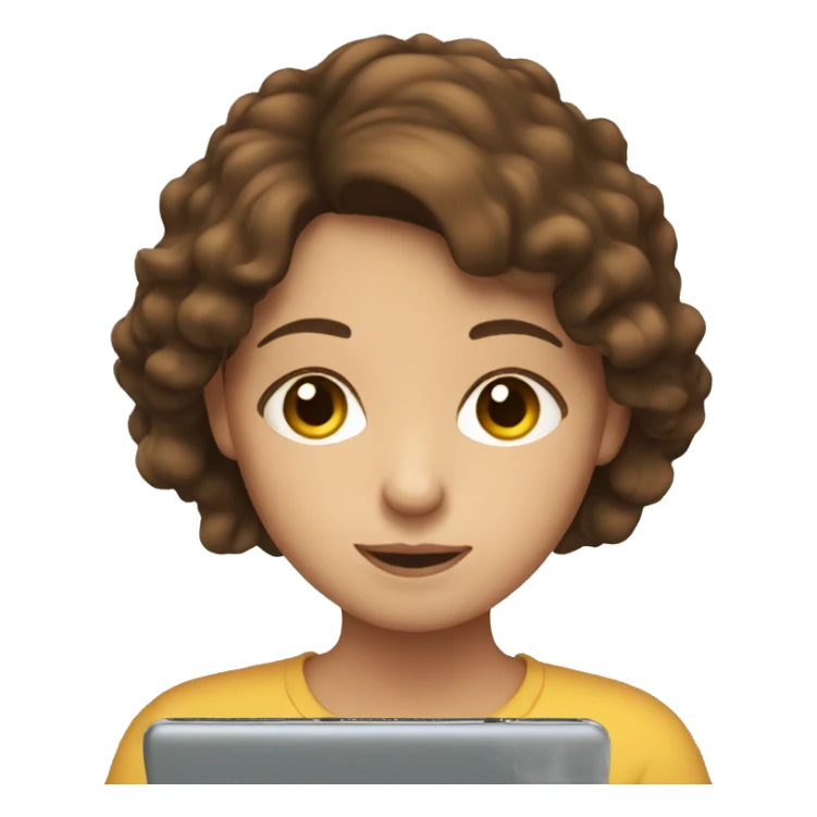 Girl with brown hair watching tablet  sticker