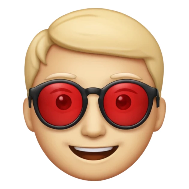 A simple smiling emoji with red lens glasses and black frames sticker