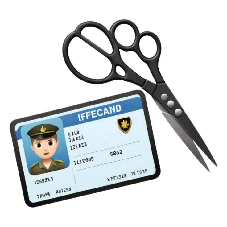 Floating black Scissors cutting in half an idf soldier ID card with a little chip in 2 parts sticker