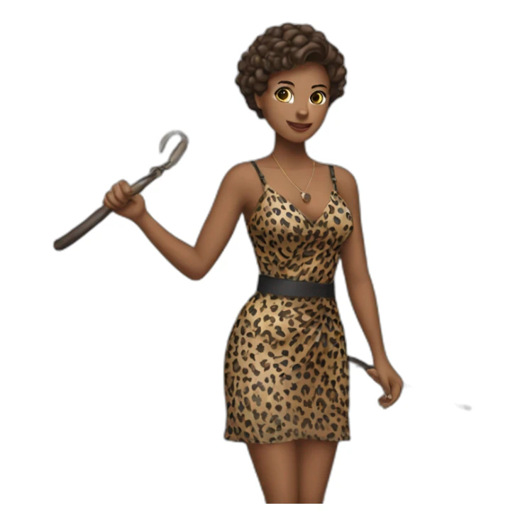 Woman in loepard dress with a whip sticker