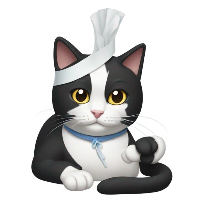 Tuxedo cat in a bandage sticker