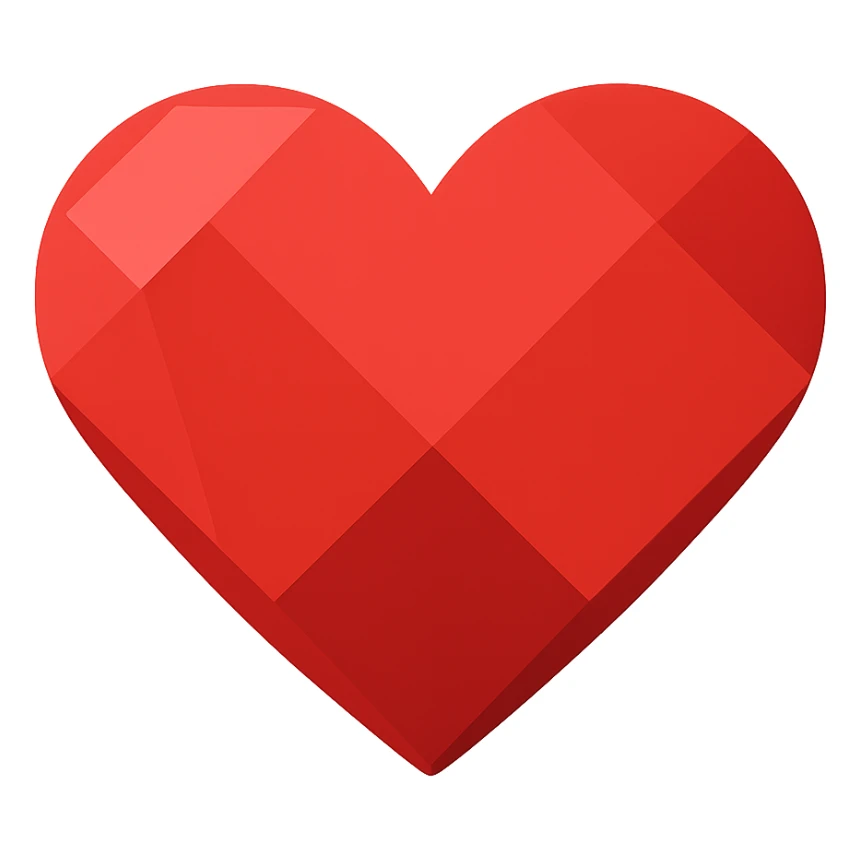 ruby heart vector illustration, icon-color-filled style, no outlines, 4 large contrasting facets, rich red color, simple highlights and shadows, minimalist for manual tracing sticker