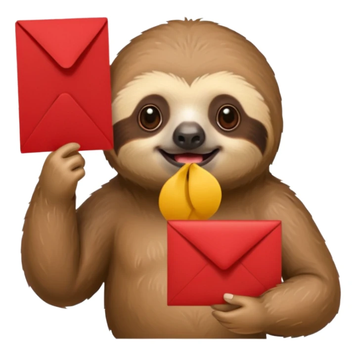A sloth holding a red invitation in his hand sticker