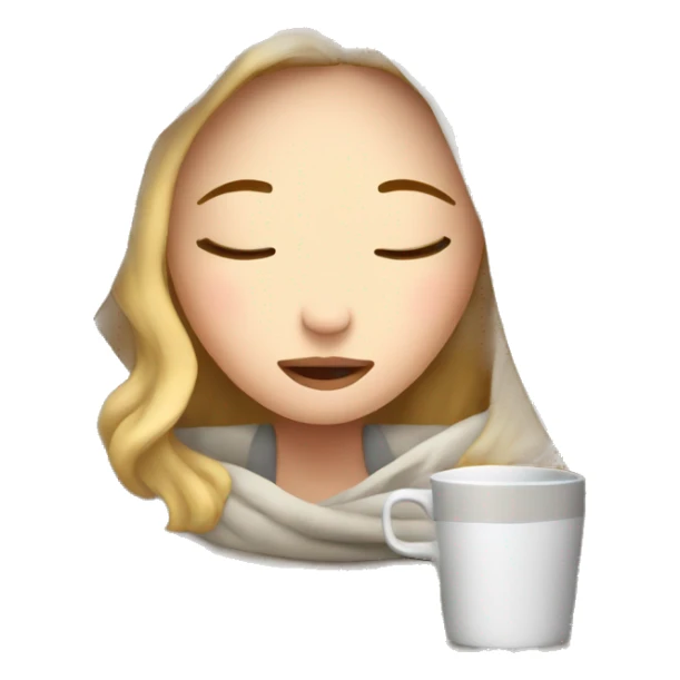 White girl inside a blanket sipping coffee eyes closed sticker