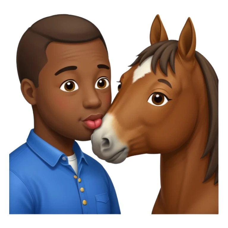 Black guy kissing on the lips with horse with down syndrome sticker
