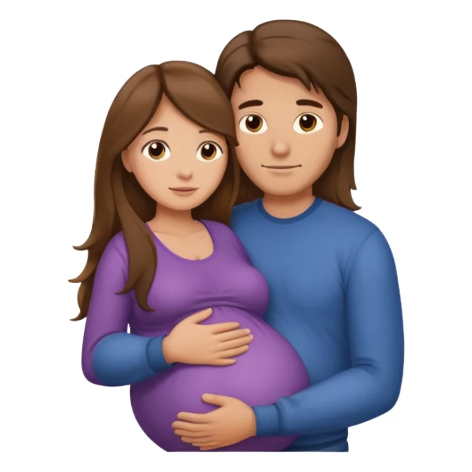 Man hugging pregnant woman long brown hair  sticker