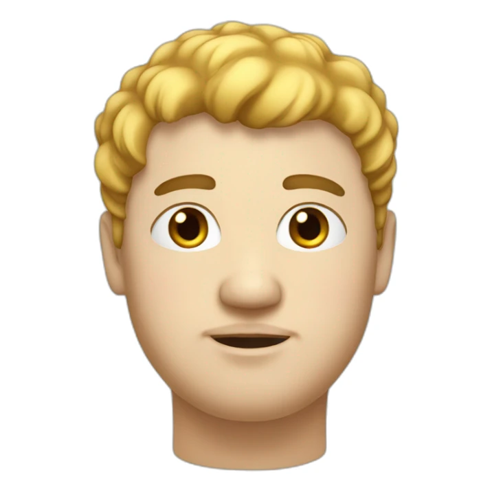 Fat, He has some hairs below his nose, black hair, white skin sticker