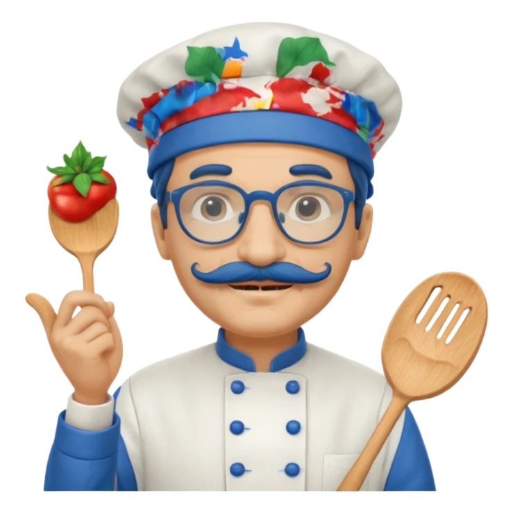 italian chef, blue, with mustace, wearing glasses sticker