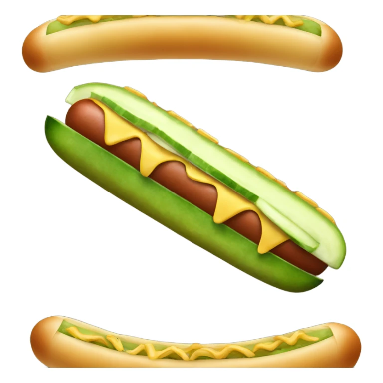 A cucumber smiling on top of a hotdog bun sticker