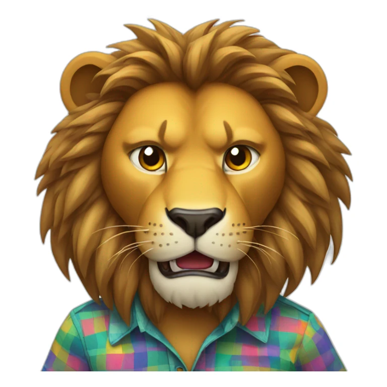 Angry Lion wearing a fitted colorful button up shirt sticker