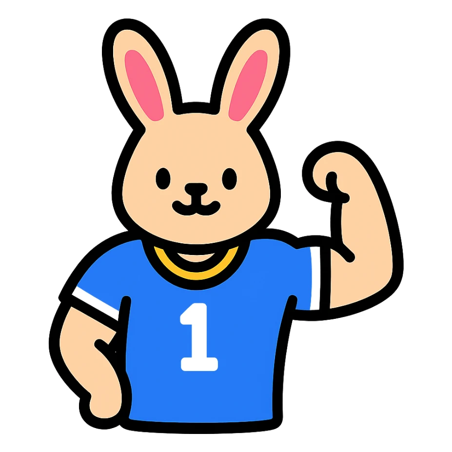 bunny mascot wearing a blue football jersey, flexing sticker