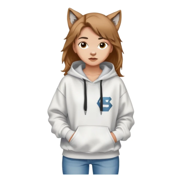 girl who is doing math, she has wolf cut, light brown hair, she is wearing white hoodie and baggy jeans sticker