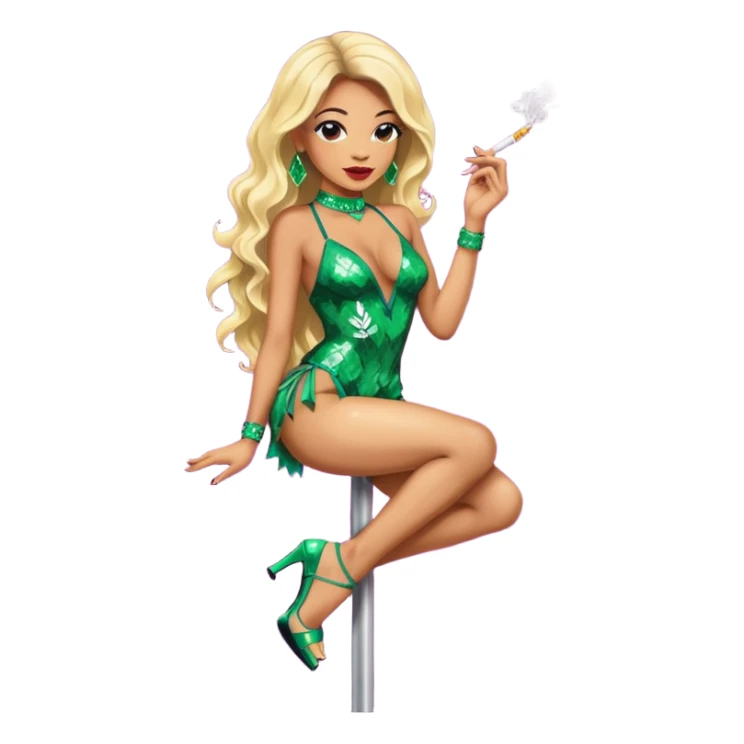 Light skin Exotic dancer on stripper pole smoking weed sticker