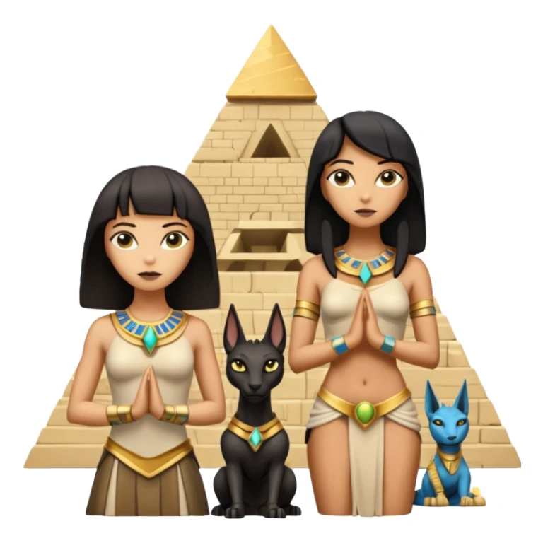 Kindly alien Protecting silky black-haired tiny statuette scale female Anubis and pyramid scenery stone-age cracked irregular   sticker