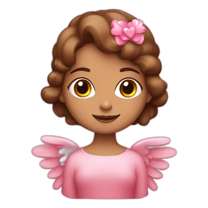 Angelito mujer pelo color marrón y corazones rosas sticker
