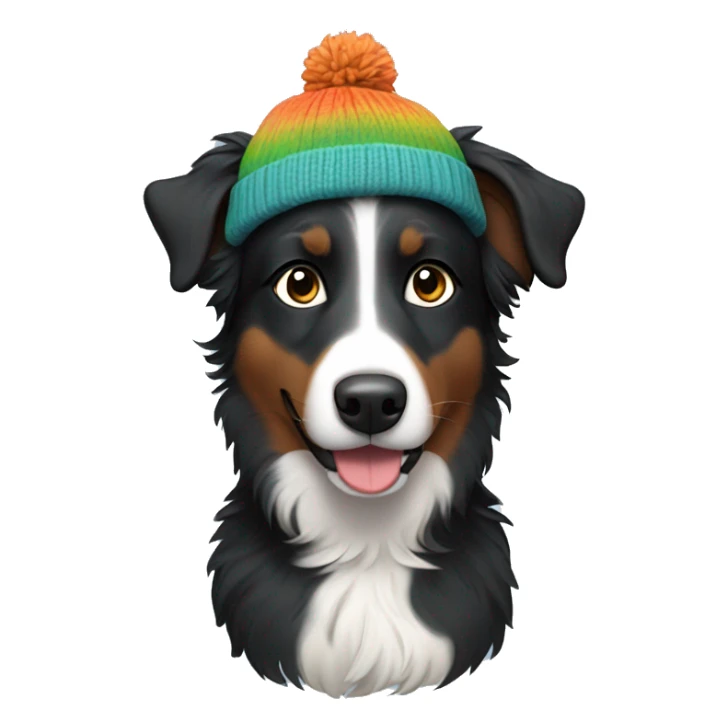 Small black australian shepherd dog wearing a knit cap sticker