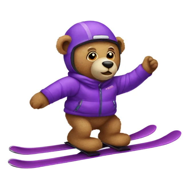 Teddy bear skiing on purple skis sticker