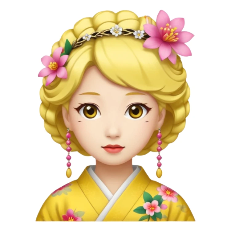 Japanese Princess with floral hairpin, yellow sticker