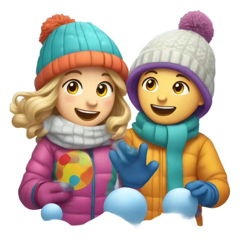 Caucasian brother and sister kids playing in snow sticker