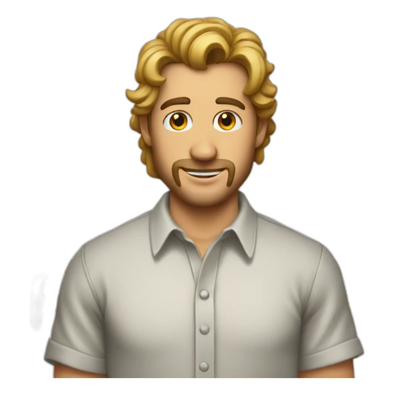 A man wearing a shirt with a giant P on jt sticker