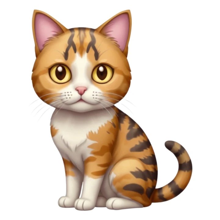 full body anxious looking colourful light calico tabby cat with hazel eyes and patchy brown tabby sections of fur sticker