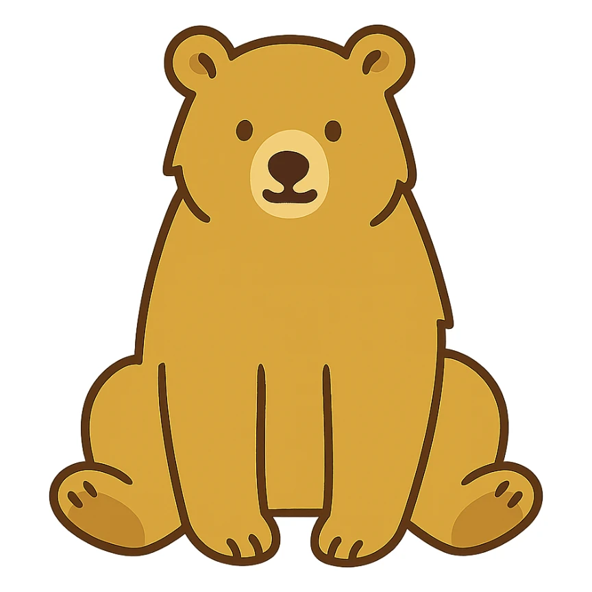 flat toon style blonde grizzly bear sitting, full body sticker
