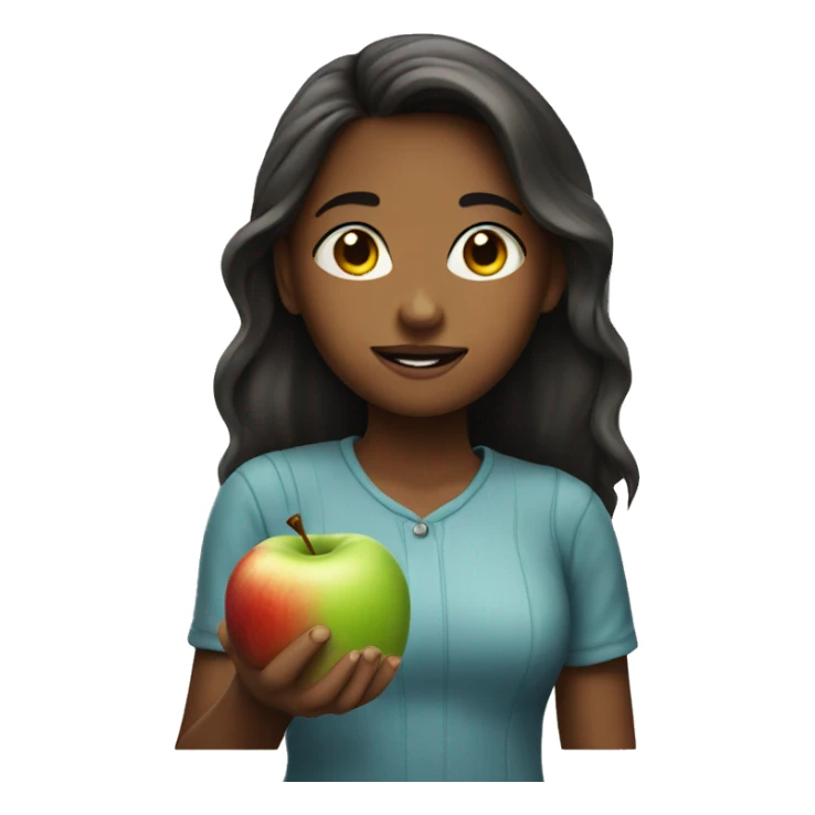 A girl with an apple sticker