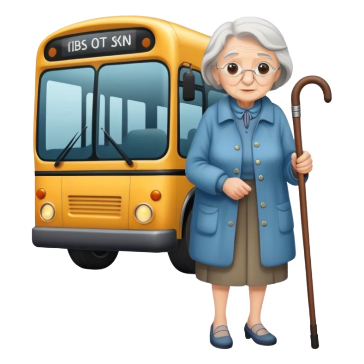 Old lady with a walking stick waiting to get on a bus sticker