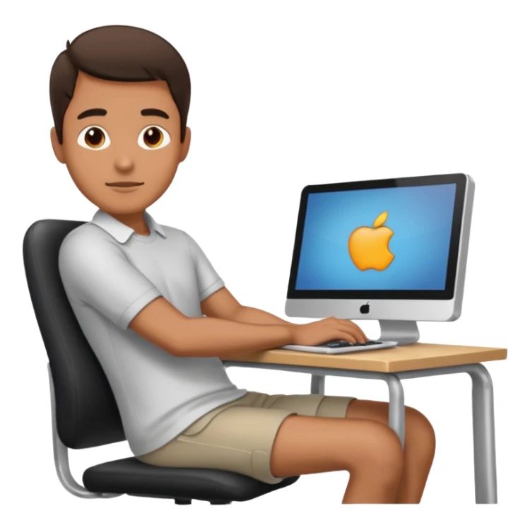 Man with both hands on lap moving view from back Infront of computer 2D  sticker