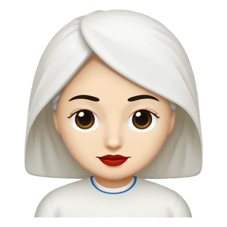 vull un perosnatge estil bimoji que sigui com una nimfa bella i fantasmal amb túniques blanques. Té la pell literalments blanca com el guix, cabell platejat, un nas llarg, ulls negres grans i llavis carmesí. que estigui somrient sticker