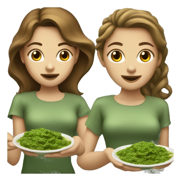 2 white girls with brown hair who eats pesto sticker