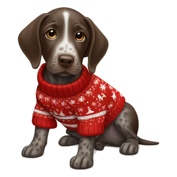 German shorthaired pointer puppy wearing Christmas sweater  sticker