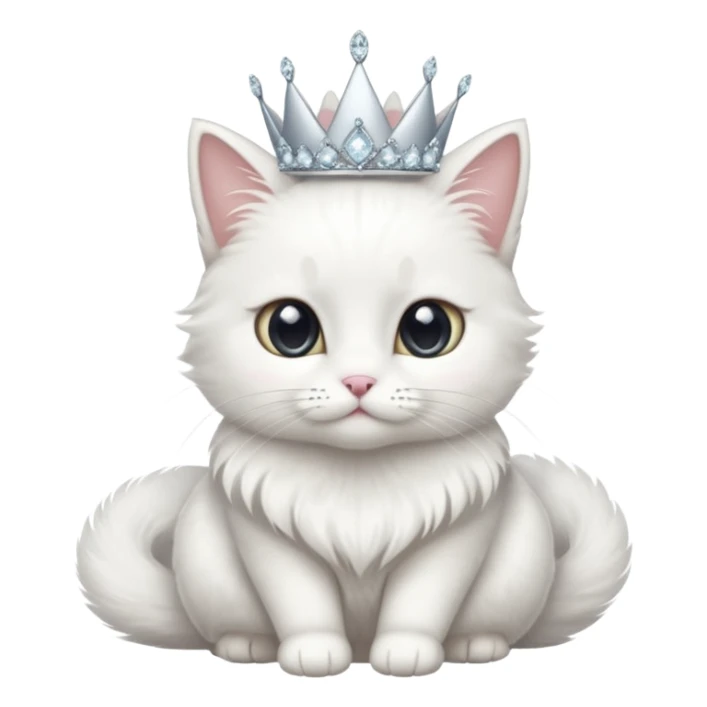 Cat Queen – fluffy white cat with a small diamond tiara, sitting
 sticker