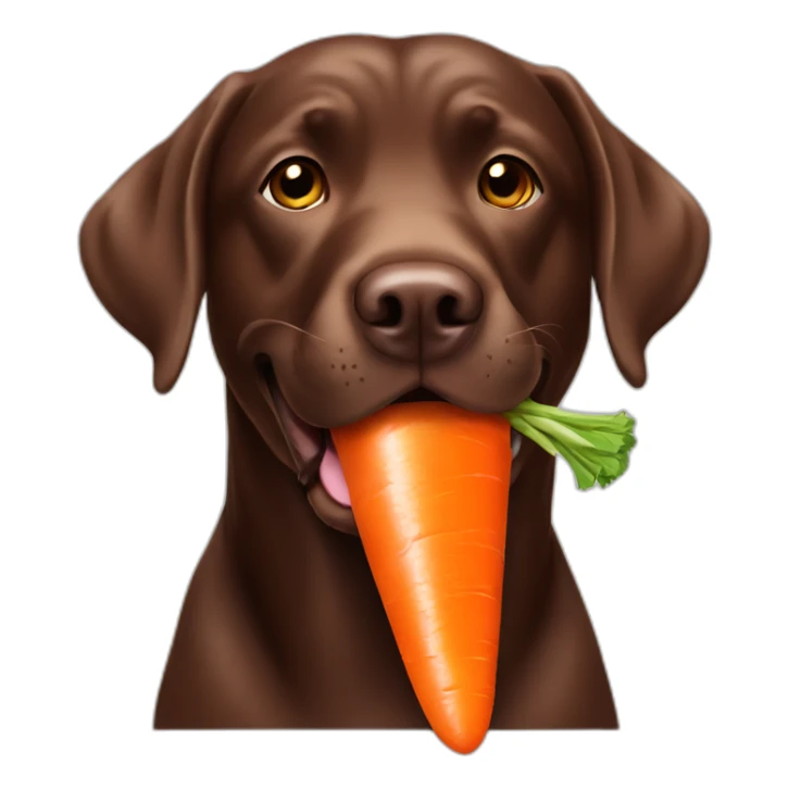 Chocolate labrador eating carrot sticker