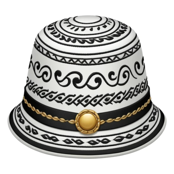 Tashkent style doppa hat with white background and black swirling patterns sticker