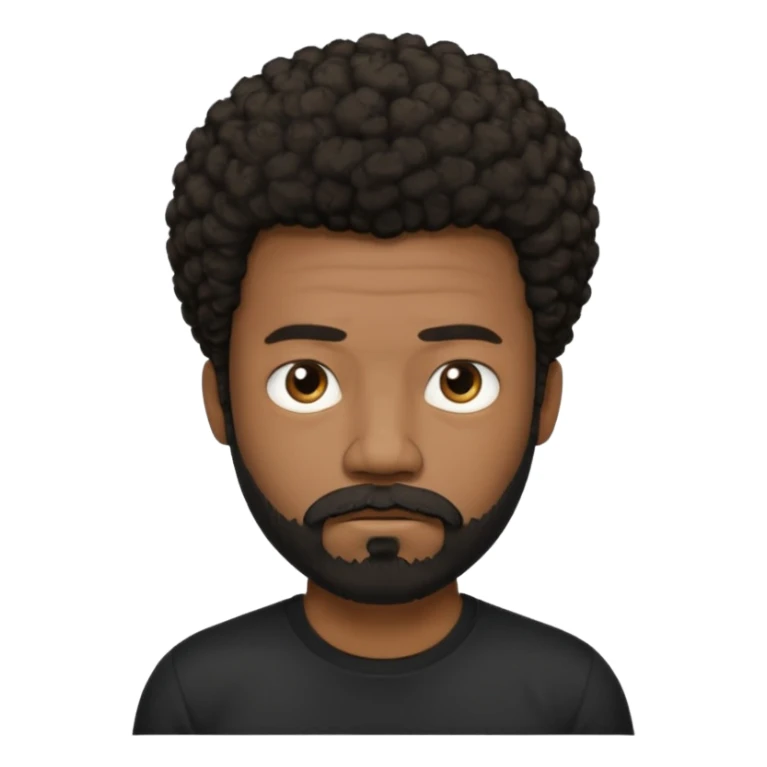 black man with beard, mustache, and short afro frowing wearing a black tee sticker