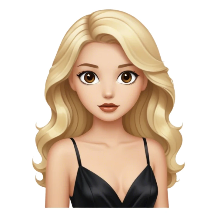 Luxury blonde model, brown eyes, sleek wavy hair, black silk gown sticker