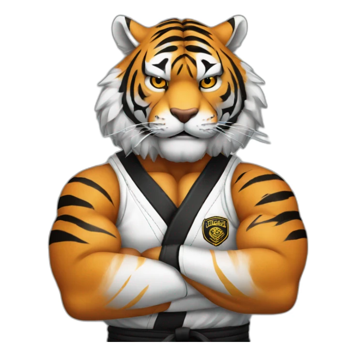 Tiger with evil face  jiu-jitsu black belt with his arms crossed sticker