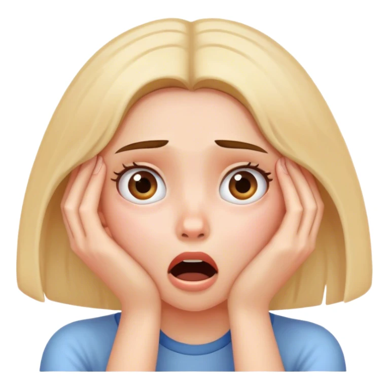 Shocked girl face and hands on face, big text saying "HELP" sticker